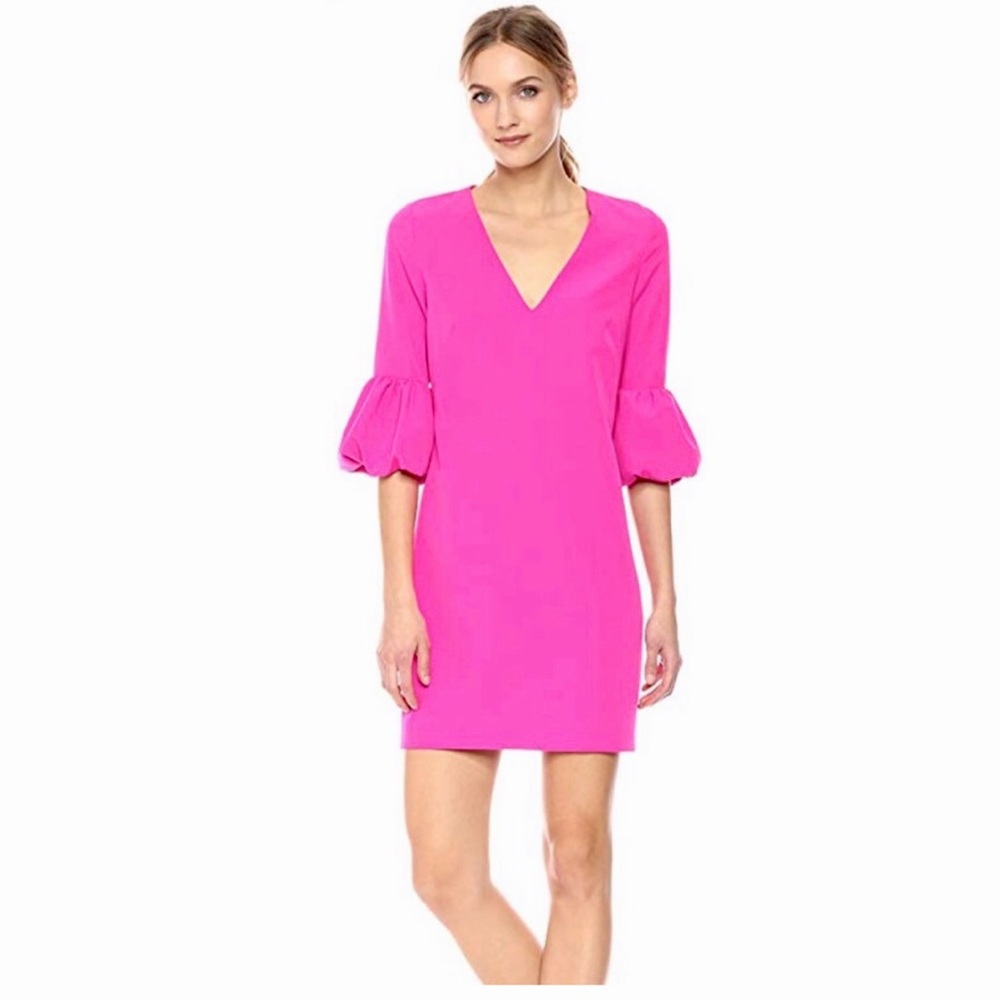 Milly Bright Pink V-Neck Bell Sleeve Shift Dress
